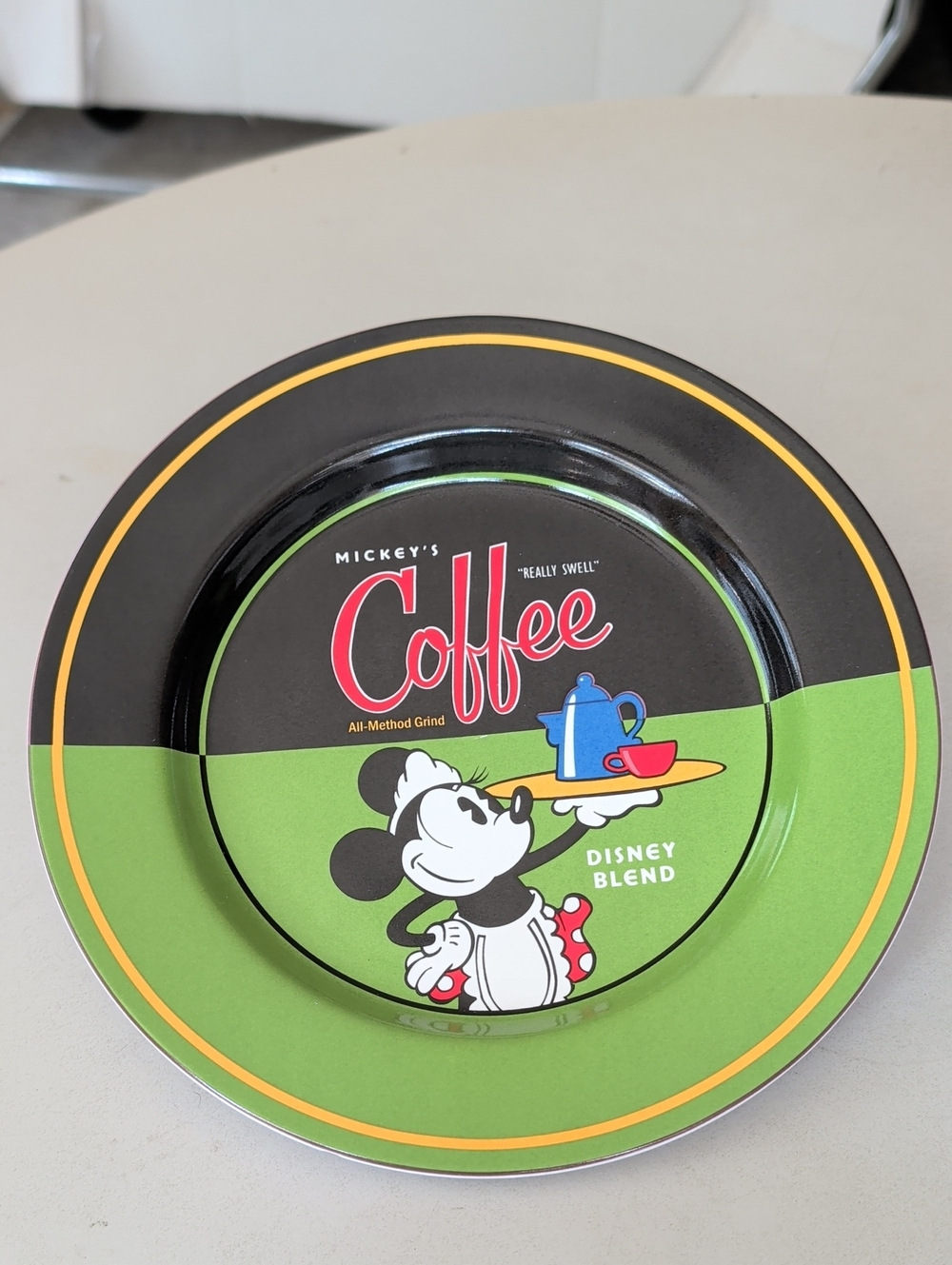 Mickey's Coffee Really Swell Disney Blend Plate Green Black Yellow 9" Collector